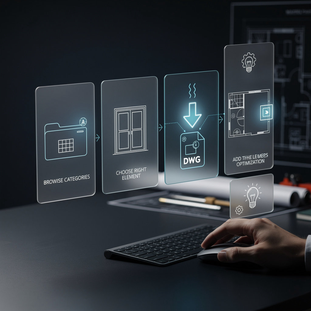 CADFix مكتبة العناصر - واجهة تحميل واستخدام عناصر CAD والرموز الهندسية